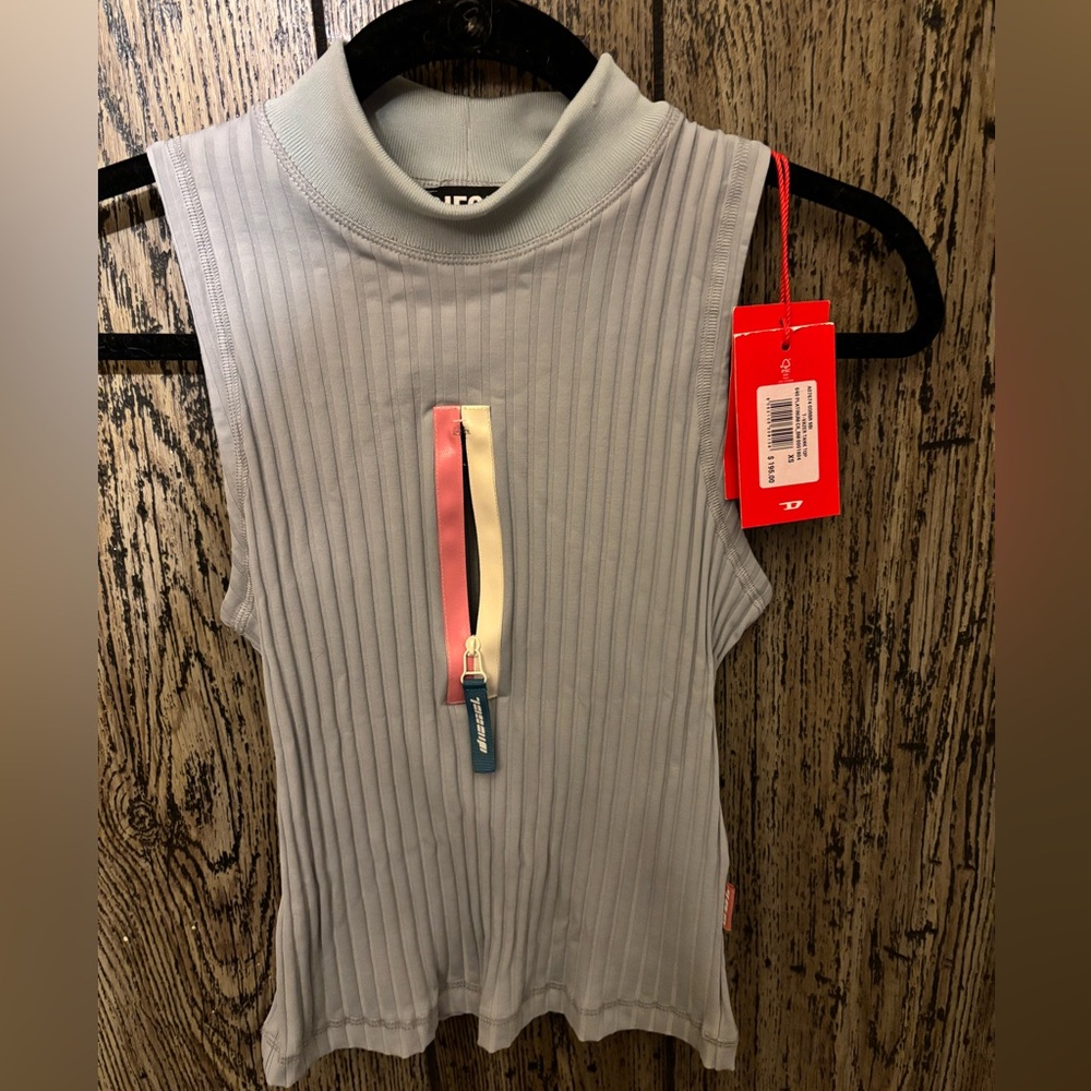 Diesel Light Gray Ribbed Tank with Colorful Zipper
